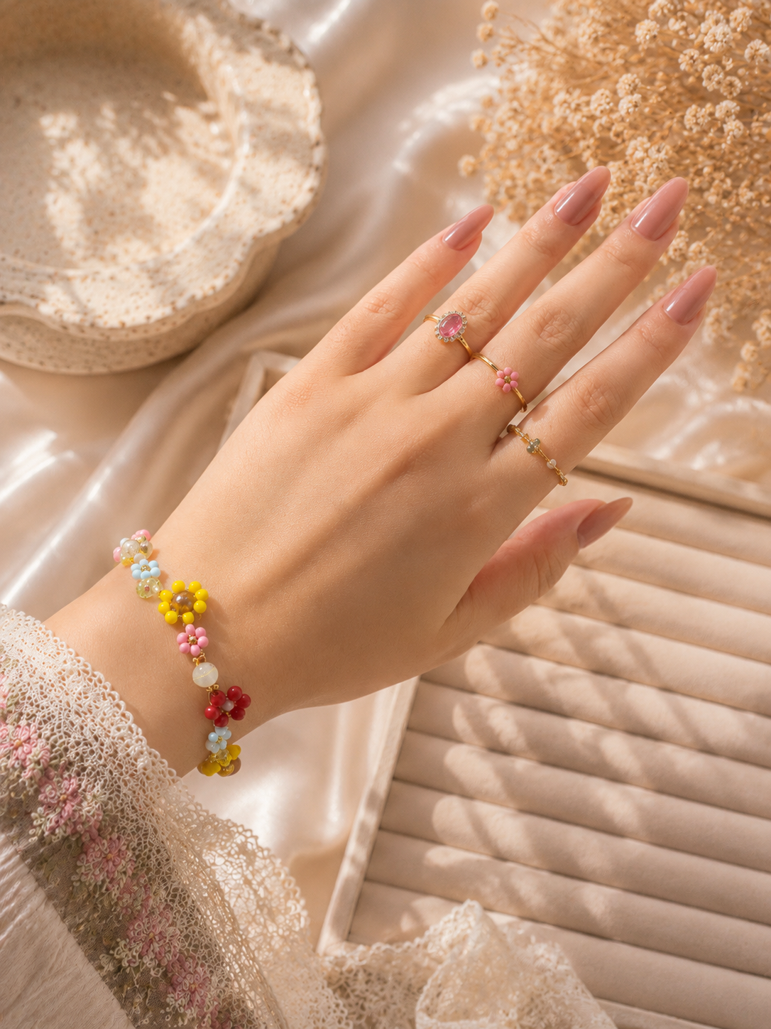 Sunflower Bloom Beaded Bracelet