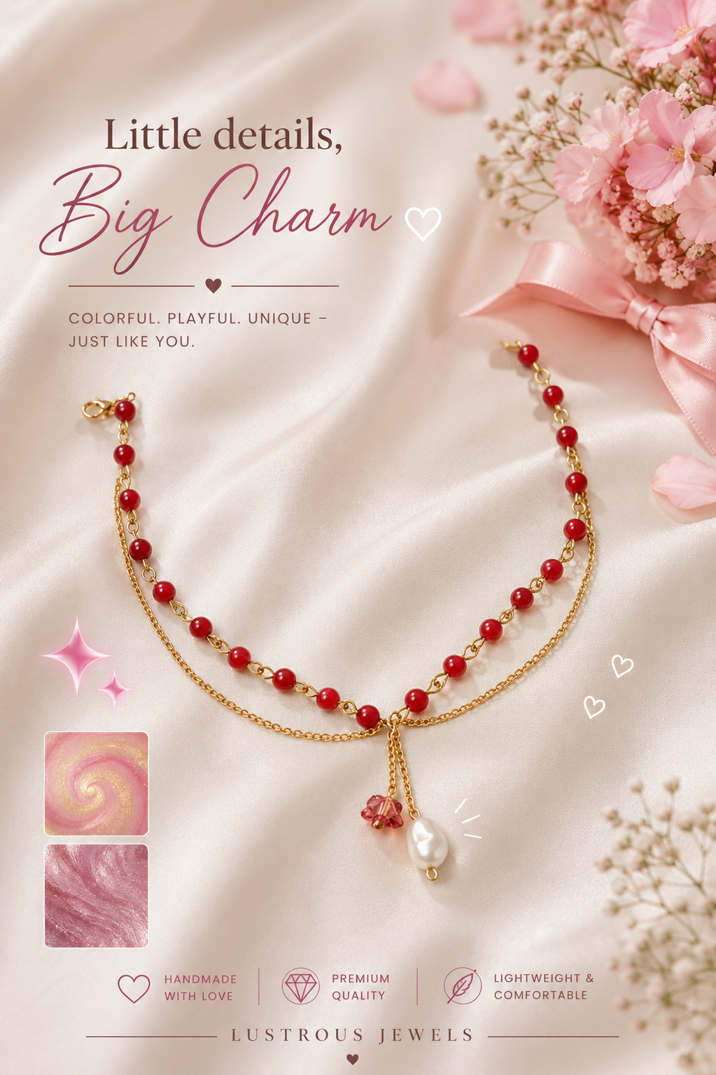 Crimson Pearl Charm Necklace