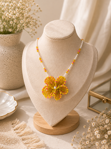 Golden Blossom Beaded Necklace & Bracelet Set