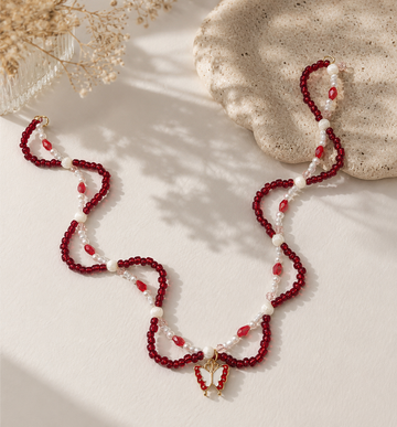 Crimson Butterfly Beaded Necklace